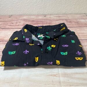 Tipsy Elves Mardi Gras Masquerade Black Short Sleeve Button Up Shirt Mens XL